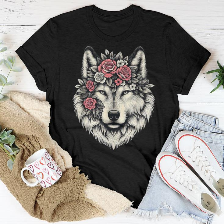 Floral Wolf Animal Cute Botanical Wolf Flowers Wolf Lovers Women T-shirt Personalized Gifts