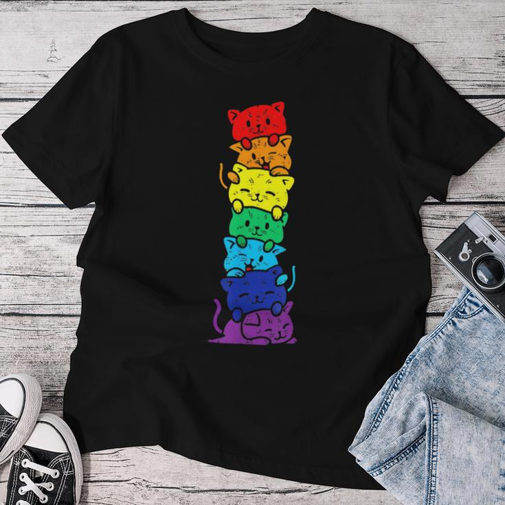 Lgbt Cat Stack Rainbow Gay Pride For Cat Lover Women T-shirt Funny Gifts