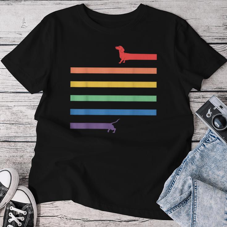 Lgbt Gay Pride Dachshund Rainbow Flag Dog S T-shirt Frauen Lustige Geschenke