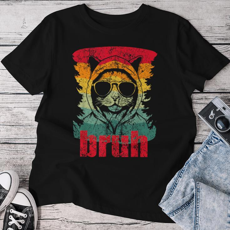 Meme Saying Bruh With Cat Kid Women T-shirt Unique Gifts