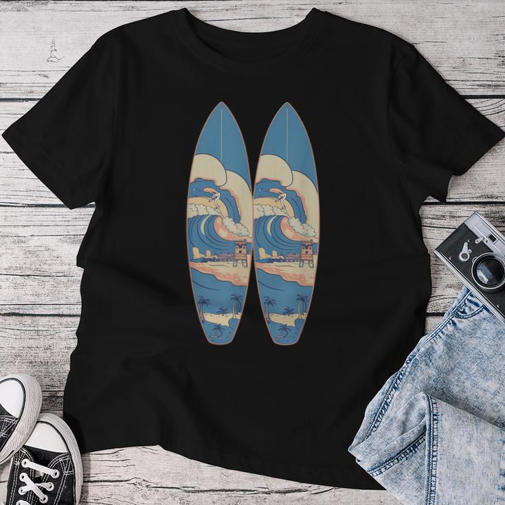 Vintage Surfboard Beach Surfer Boy Girl Surfing Women T-shirt Funny Gifts