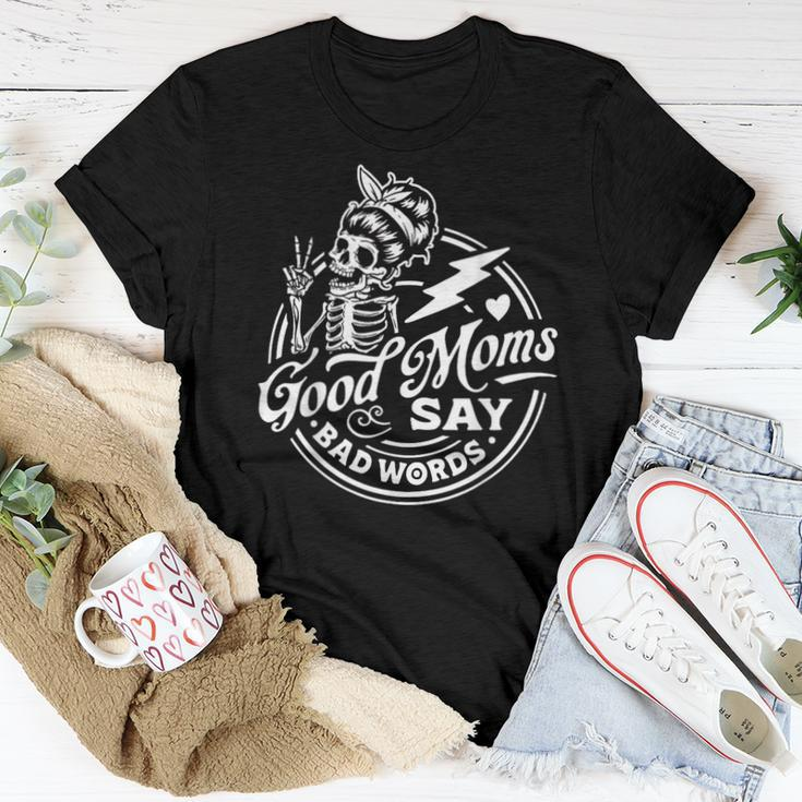 Good Mom Says Bad Words Messy Bun Skull Thanksiving Women T-shirt Unique Gifts