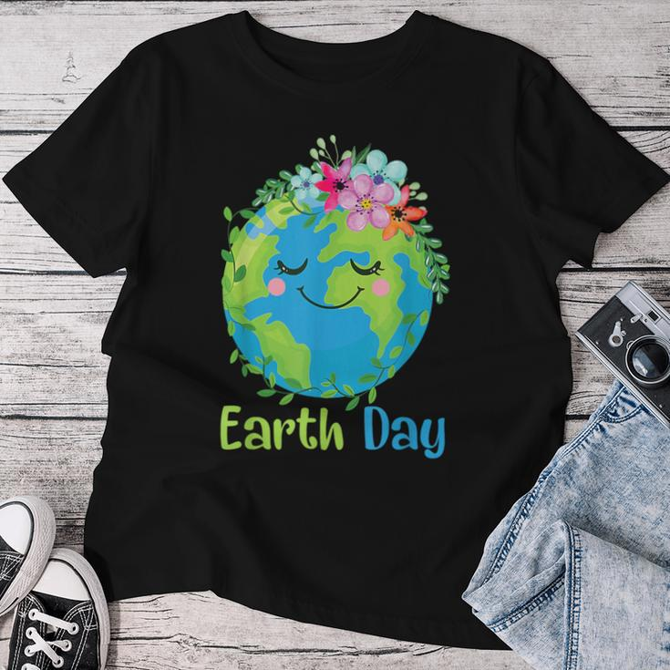 Happy Earth Day 2024 Cute Earth With Floral Earth Day Women T-shirt Unique Gifts