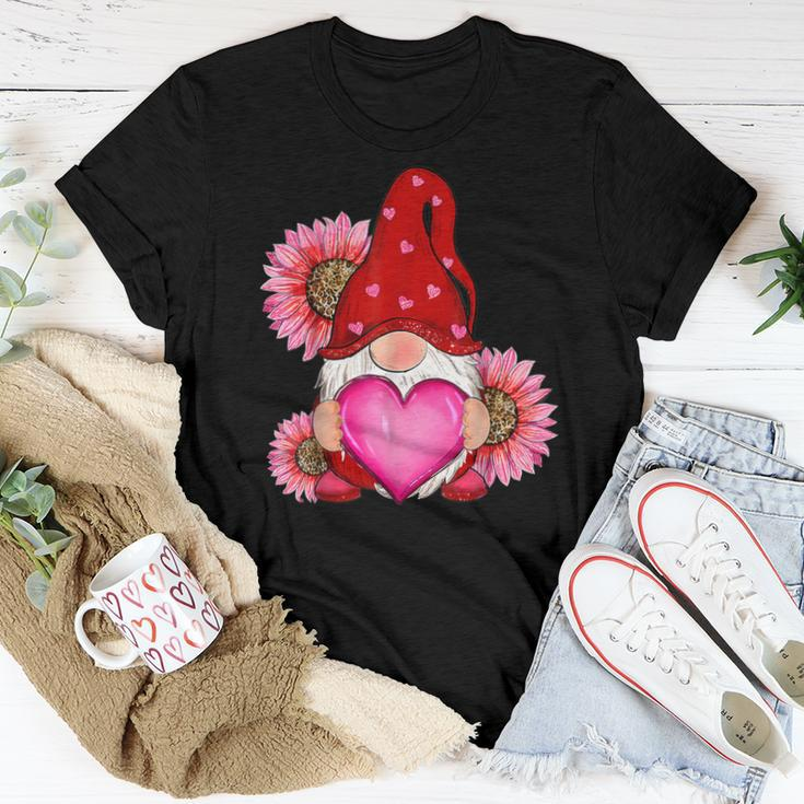 Happy Valentine's Day Gnome With Leopard Sunflower Valentine Women T-shirt Unique Gifts