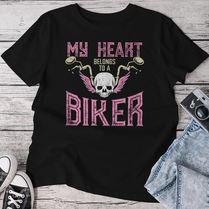 My Heart Belongs To A Biker Motorcycle Motorbike Girls Women T-shirt Funny Gifts
