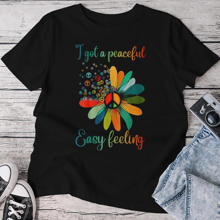 Hippie I Got An Easy Peaceful Feeling Sunflower Peace Sign Women T-shirt Personalized Gifts