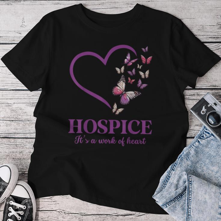 Hospice It's A Work Of Heart Butterfly Heart Hospice Worker Women T-shirt Funny Gifts