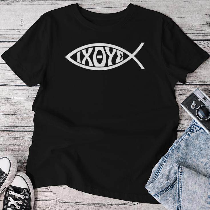 Ichthys Or Ichtus Ixoye Christian Fish Women T-shirt Unique Gifts