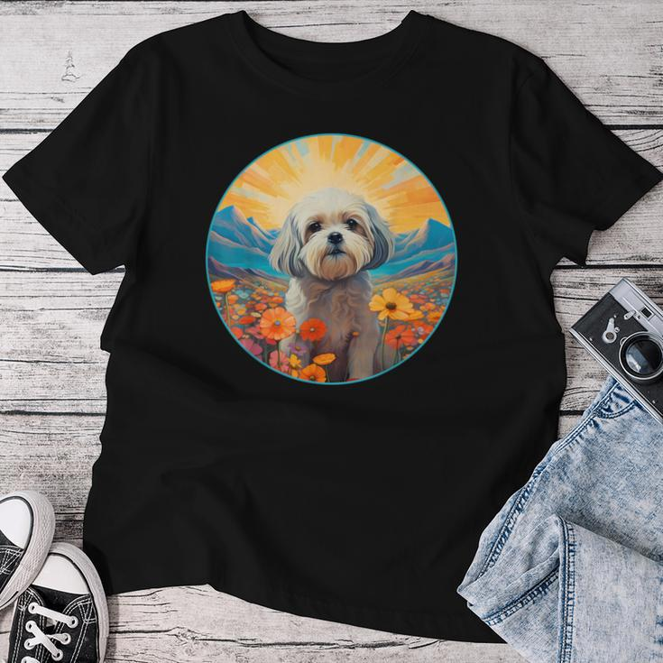 Lhasa Apso Puppy Dog Cute Flower Mountain Sunset Colorful Women T-shirt Unique Gifts