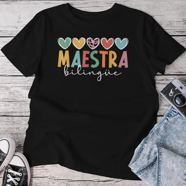 Maestra Bilingue Hearts Maestra De Español Spanish Teacher Women T-shirt Funny Gifts