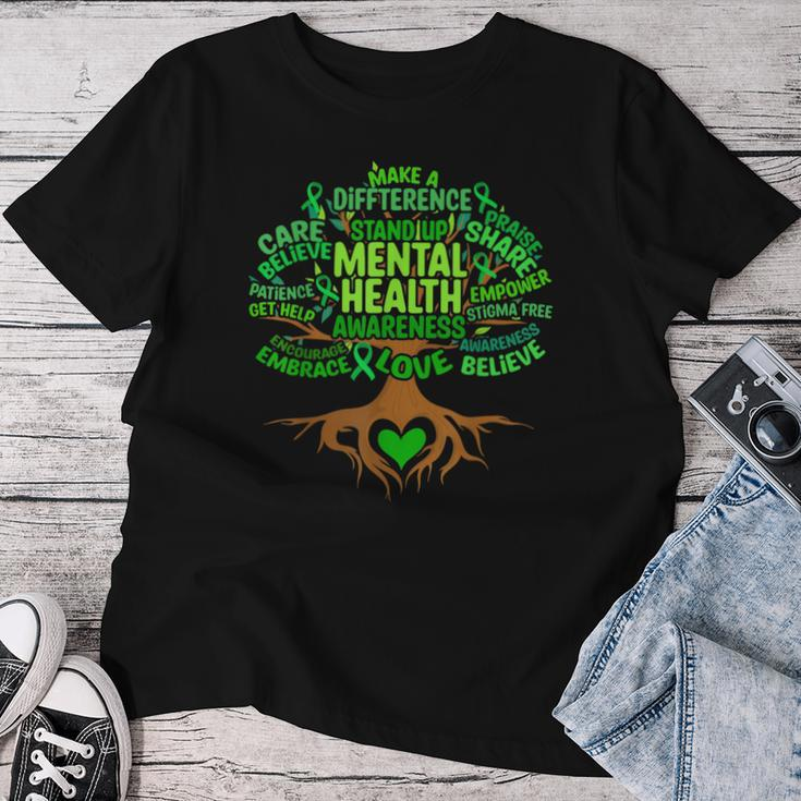 Mental Health Awareness Tree Grreen Ribbon Women T-shirt Unique Gifts