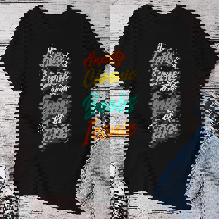 Mi Ansiedad Es Crónica Pero Estas Tetas Son Icónicas Divertidas Cuello Camiseta de mujer Regalos divertidos