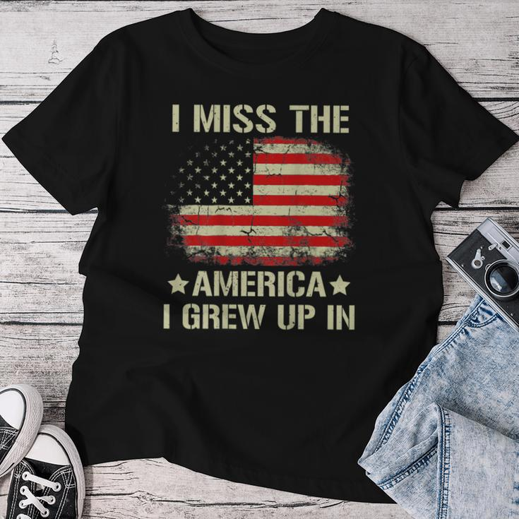 I Miss The America I Grew Up In Retro American Flag On Back Women T-shirt Unique Gifts