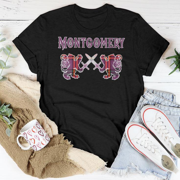 Montgomery Scottish Clan Lion Family Name Tartan Kilt Women T-shirt Funny Gifts