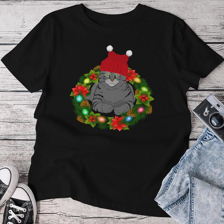 Nette Katze Mama Papa Urlaub Kranz Lichter Lustige Katze T-shirt Frauen Lustige Geschenke