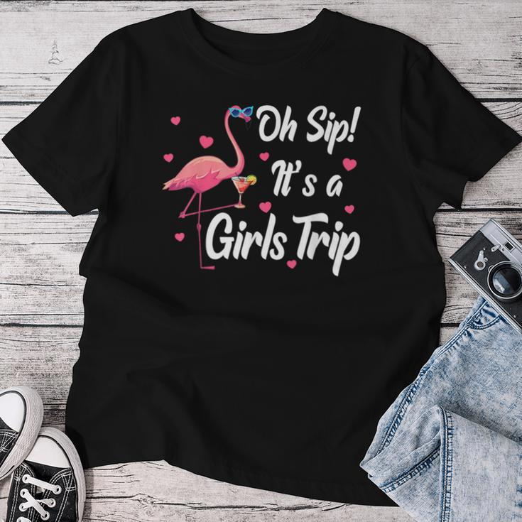 Oh Sip It's A Girls Trip Pink Flamingo Girl Wine Party Women T-shirt Funny Gifts