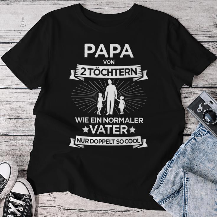 Papa Zwei Mädchen Für Zweifachenater 2 Töchteratertag T-shirt Frauen Lustige Geschenke