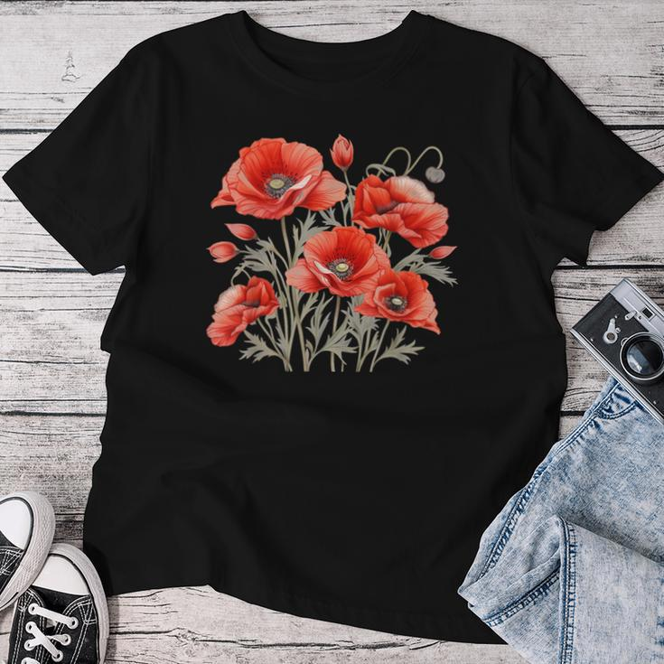 Poppy Flower Botanical Vintage Poppies Floral Women T-shirt Funny Gifts