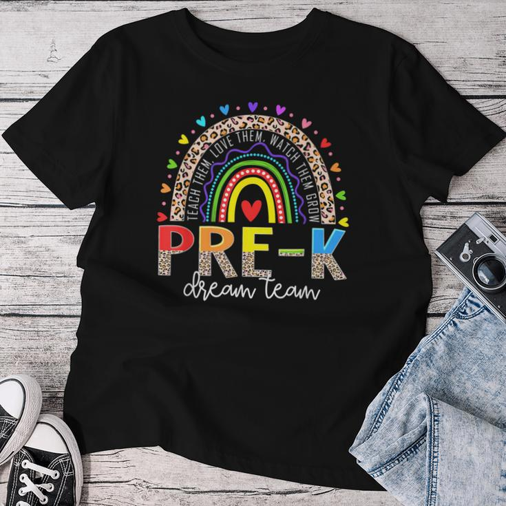 Prek Dream Team Leopard Rainbow Teacher Squad Back To School Women T-shirt Funny Gifts