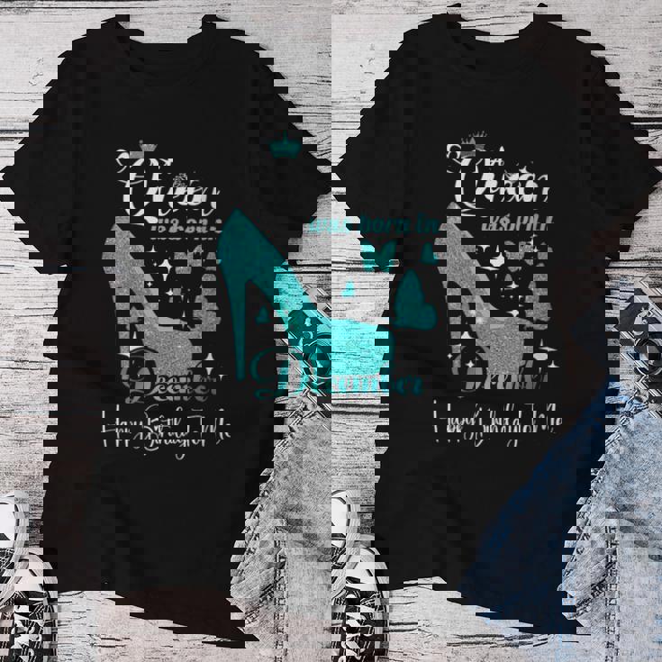 A Queen Was Born In December Birthday High Heel Butterfly Women T-shirt Unique Gifts