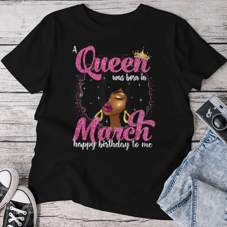 A Queen Was Born In March Birthday Black Afro Girls Women T-shirt Funny Gifts