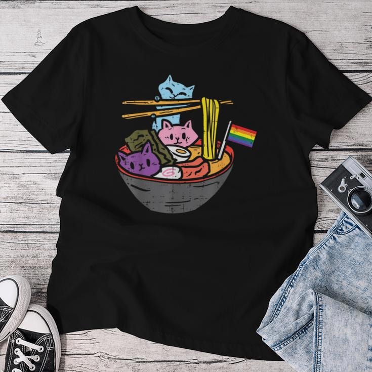 Rainbow Flag Cats Ramen Anime Gay Pride Month Lgbtq Ally Women T-shirt Personalized Gifts