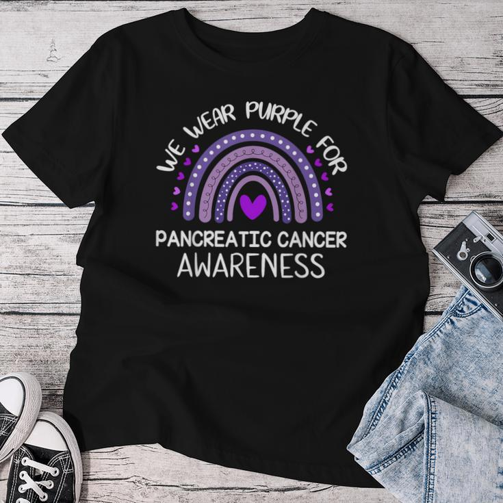 Rainbow We Wear Purple For Pancreatic Cancer Awareness Women T-shirt Personalized Gifts
