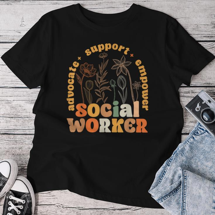 Retro Groovy Social Worker Flower Social Work Month Women T-shirt Unique Gifts