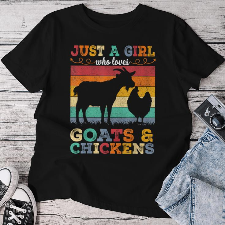 Retro Vintage Just A Girl Who Loves Chickens & Goats Farmer Women T-shirt Funny Gifts