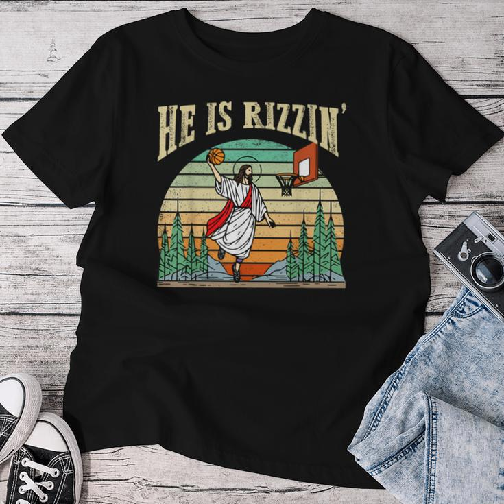 He Is Rizzin Basketball Easter Christian Religious Women T-shirt Unique Gifts