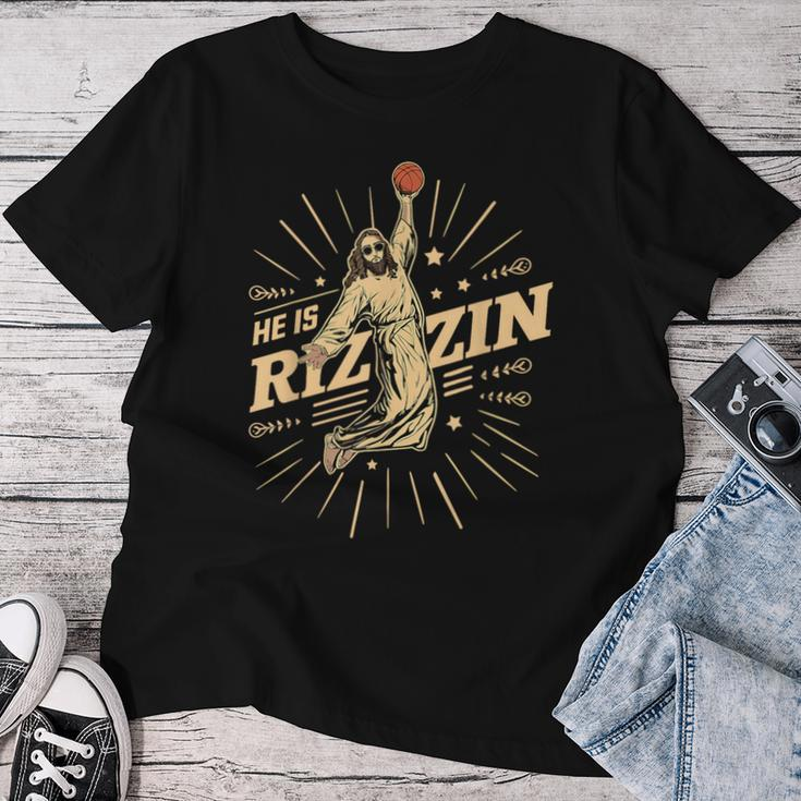 He Is Rizzin Jesus Sports Meme Christian Basketball Women T-shirt Unique Gifts