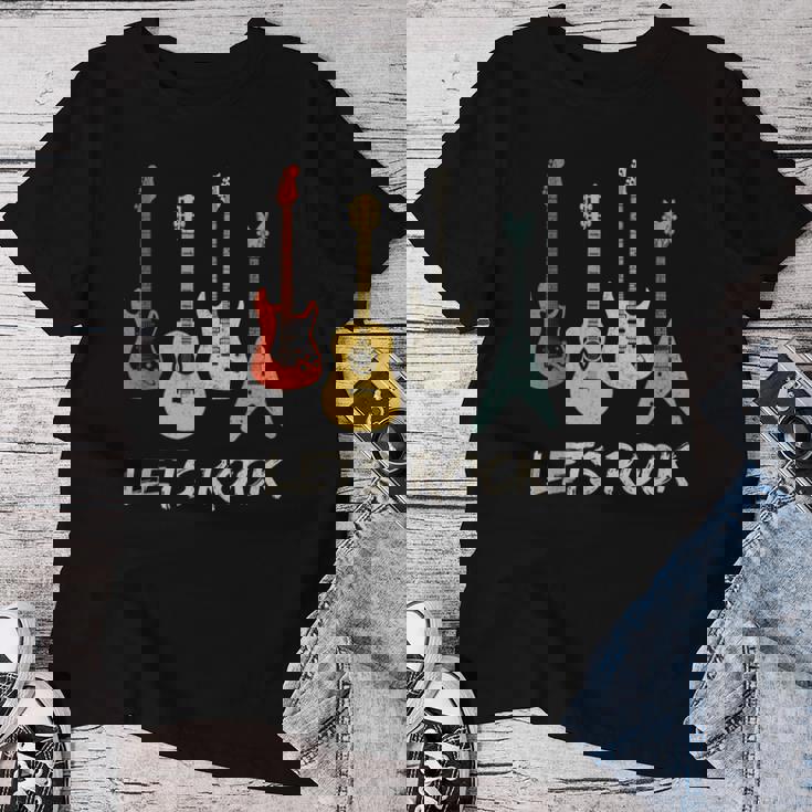 Lets Rock Rock N Roll Guitar Retro Sin Mangas Camiseta de mujer Regalos divertidos
