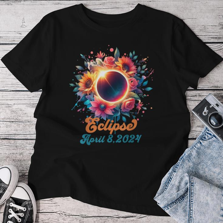 Solar Eclipse With Floral Flowers Women T-shirt Unique Gifts