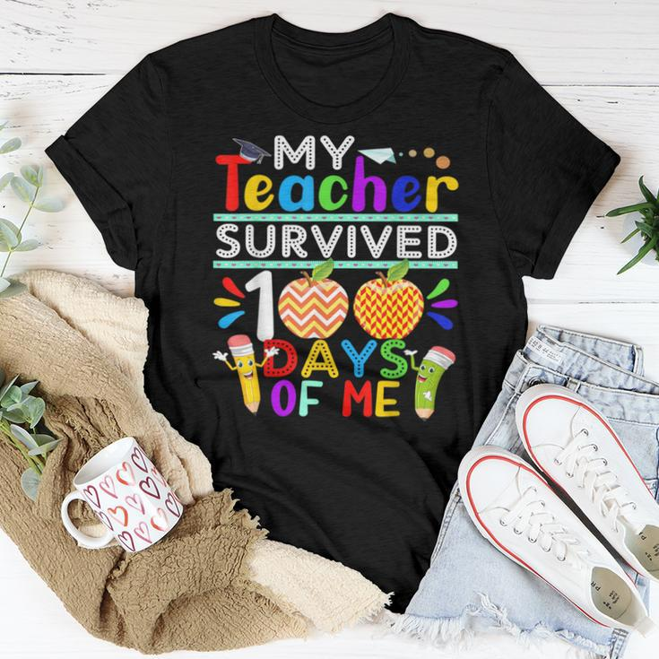 My Teacher Survived 100 Days Of Me Happy 100Th Day Of School Women T-shirt Unique Gifts