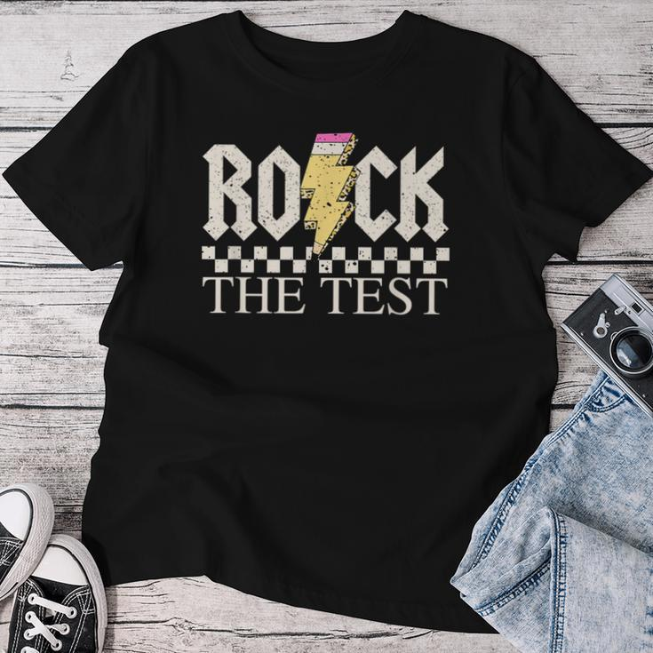 Testing Day Teacher Student Motivational Rock The Test Women T-shirt Unique Gifts
