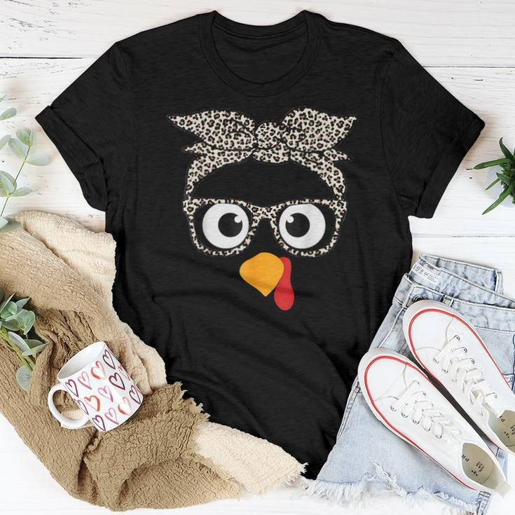 Thanksgiving Turkey Face Leopard Print Glasses Autumn Fall Women T-shirt Funny Gifts