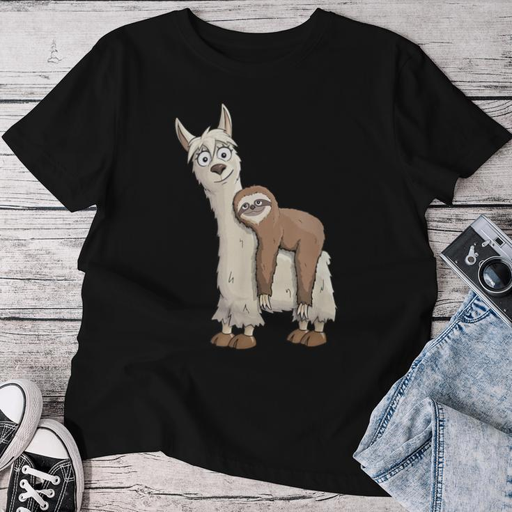 Trendy Funky Cartoon Chill Out Sloth Riding Llama Women T-shirt Funny Gifts