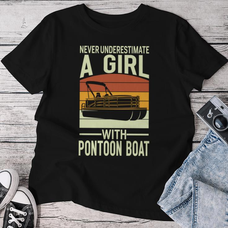 Never Underestimate A Girl With A Pontoon Boat Captain Women T-shirt Funny Gifts