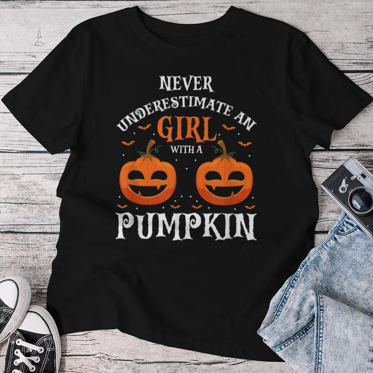 Never Underestimate A Girl With A Pumpkin Present Women T-shirt Personalized Gifts