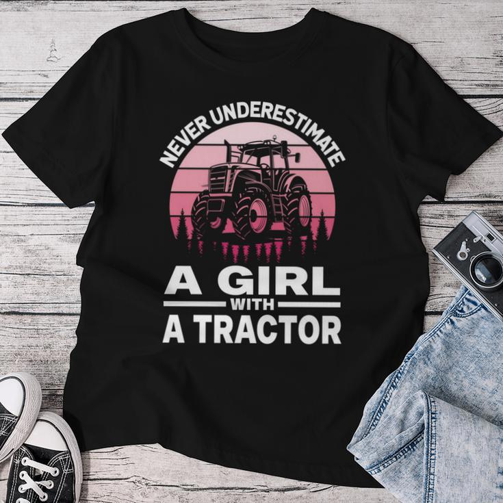Never Underestimate A Girl With A Tractor Farmer Women T-shirt Funny Gifts