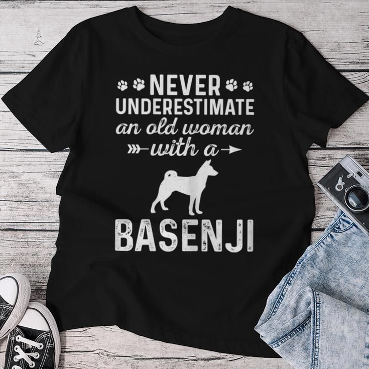 Never Underestimate An Old Woman With Basenji Dog Grandma Women T-shirt Unique Gifts