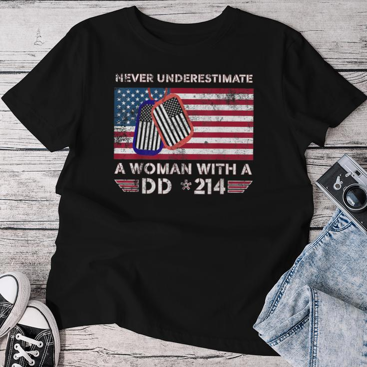 Never Underestimate A Woman With A Dd 214-Patriotic Usa Flag Women T-shirt Unique Gifts