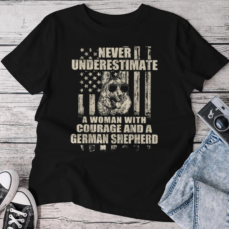 Never Underestimate Woman And A German Shepherd Usa Flag T-S Women T-shirt Unique Gifts