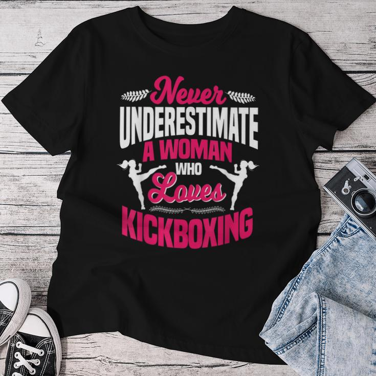 Never Underestimate A Woman Who Loves Kickboxing Kickboxer Women T-shirt Unique Gifts