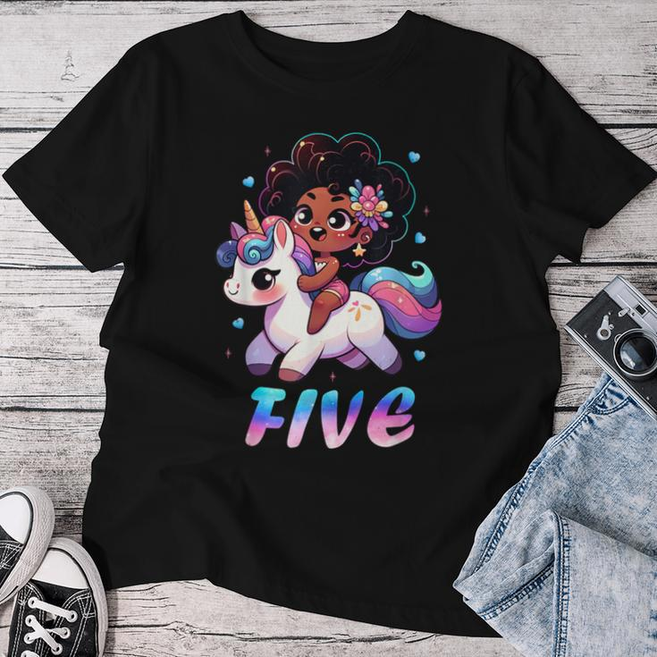 Unicorn 5Th Birthday 5 Years Old Black Girl African American Women T-shirt Unique Gifts