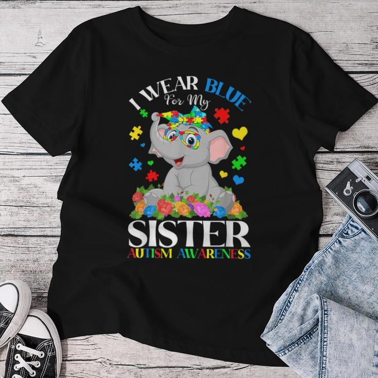 I Wear Blue For My Sister Autism Sister Puzzles & Elephant Women T-shirt Funny Gifts