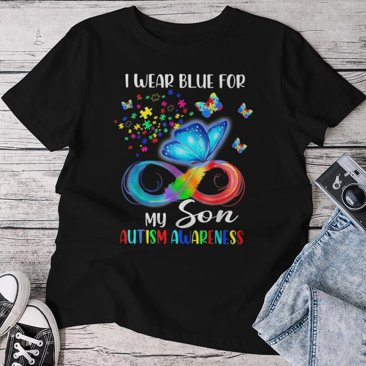 I Wear Blue For My Son Autism Awareness Mom Dad Women T-shirt Funny Gifts
