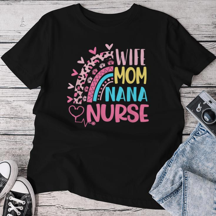 Wife Mom Nana Nurse Nurses Day Leopard Rainbow Women T-shirt Personalized Gifts