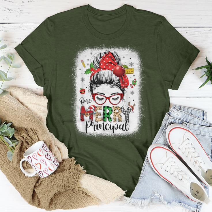 One Merry Principal Christmas Messy Bun Principal Women T-shirt Funny Gifts