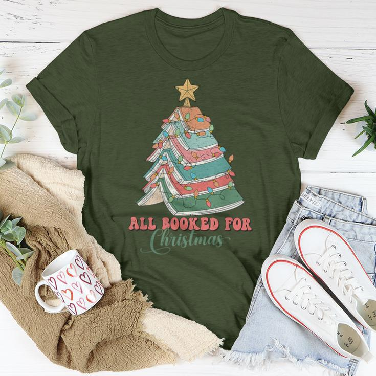 Retro All Booked For Christmas Book Lover Cute Teacher Xmas Women T-shirt Funny Gifts